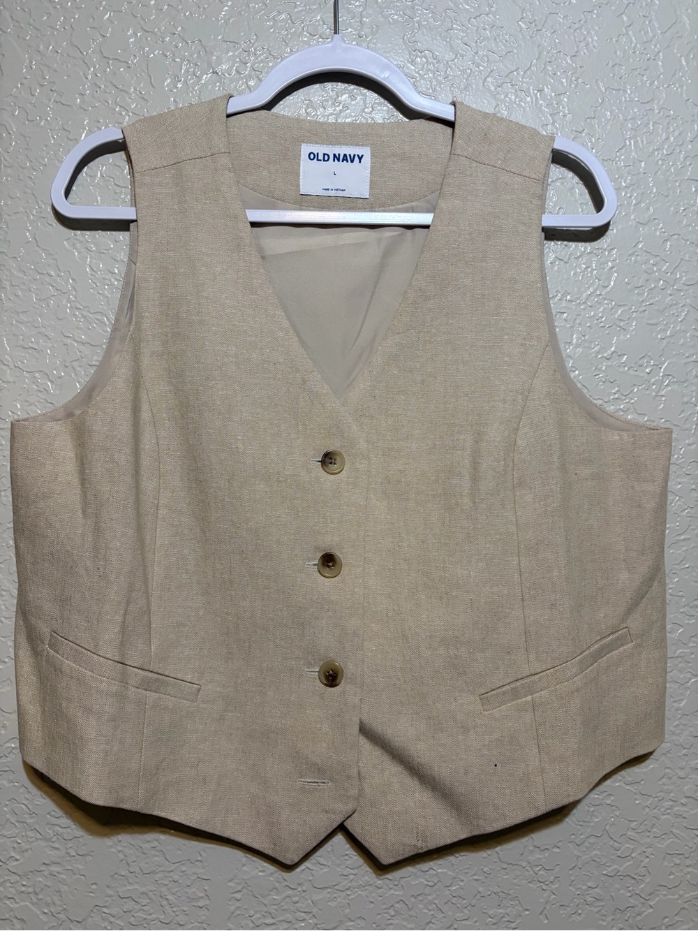 Old Navy Beige Linen Button Vest